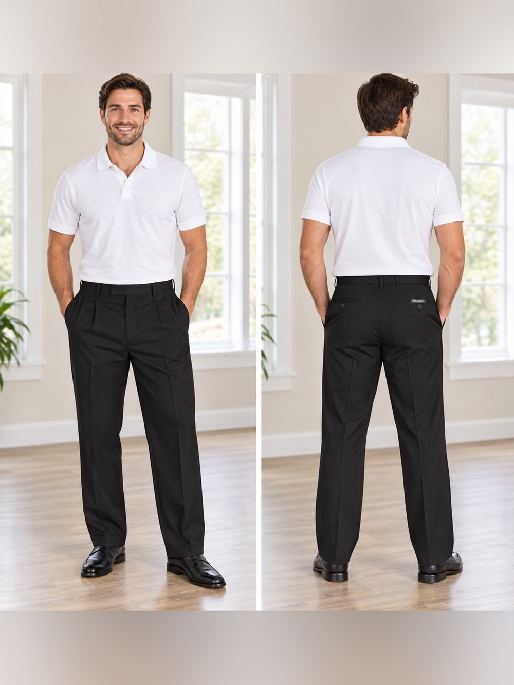 Haggar Premium Comfort Men’s Black Dress Pants 38z32 Classic Pleated Fit NWT